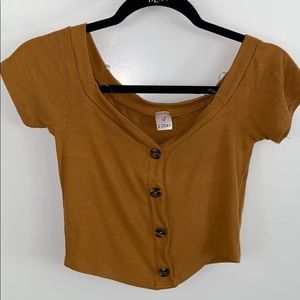 Mustard button down crop top. Brand New!
